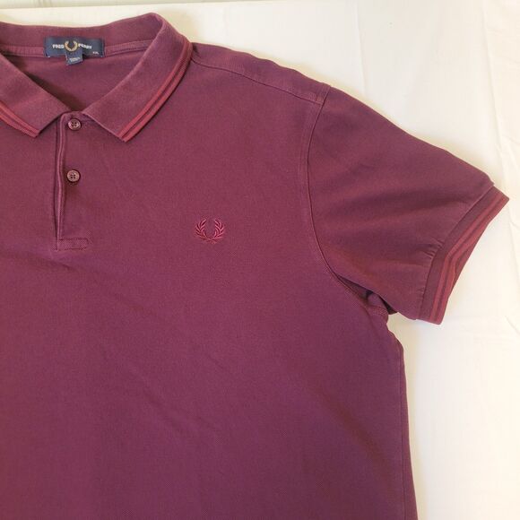 Fred Perry Polo Shirt Men’s XXL Burgundy Red Twin Tipped Cotton Classic - Picture 7 of 8